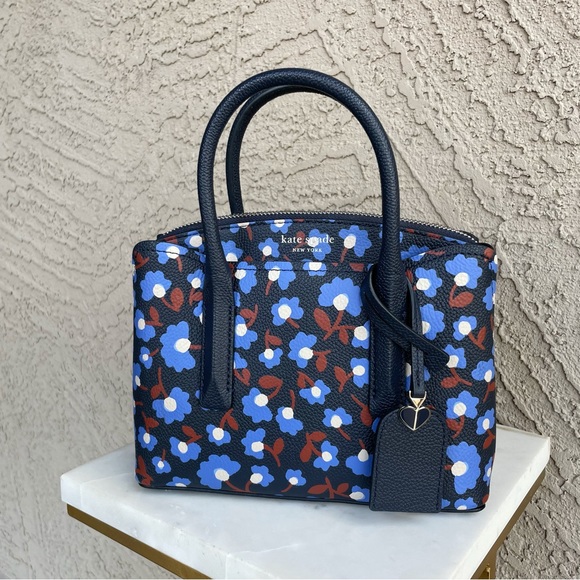 kate spade Handbags - KATE SPADE Navy Blue Floral Leather Top Handle Crossbody Margaux Satchel Bag